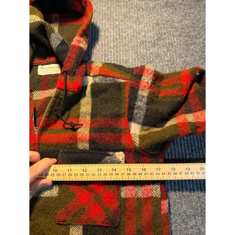 Vintage Southampton Sportswear Plaid Hooded Jacket Green Red Wool Blend Size 14